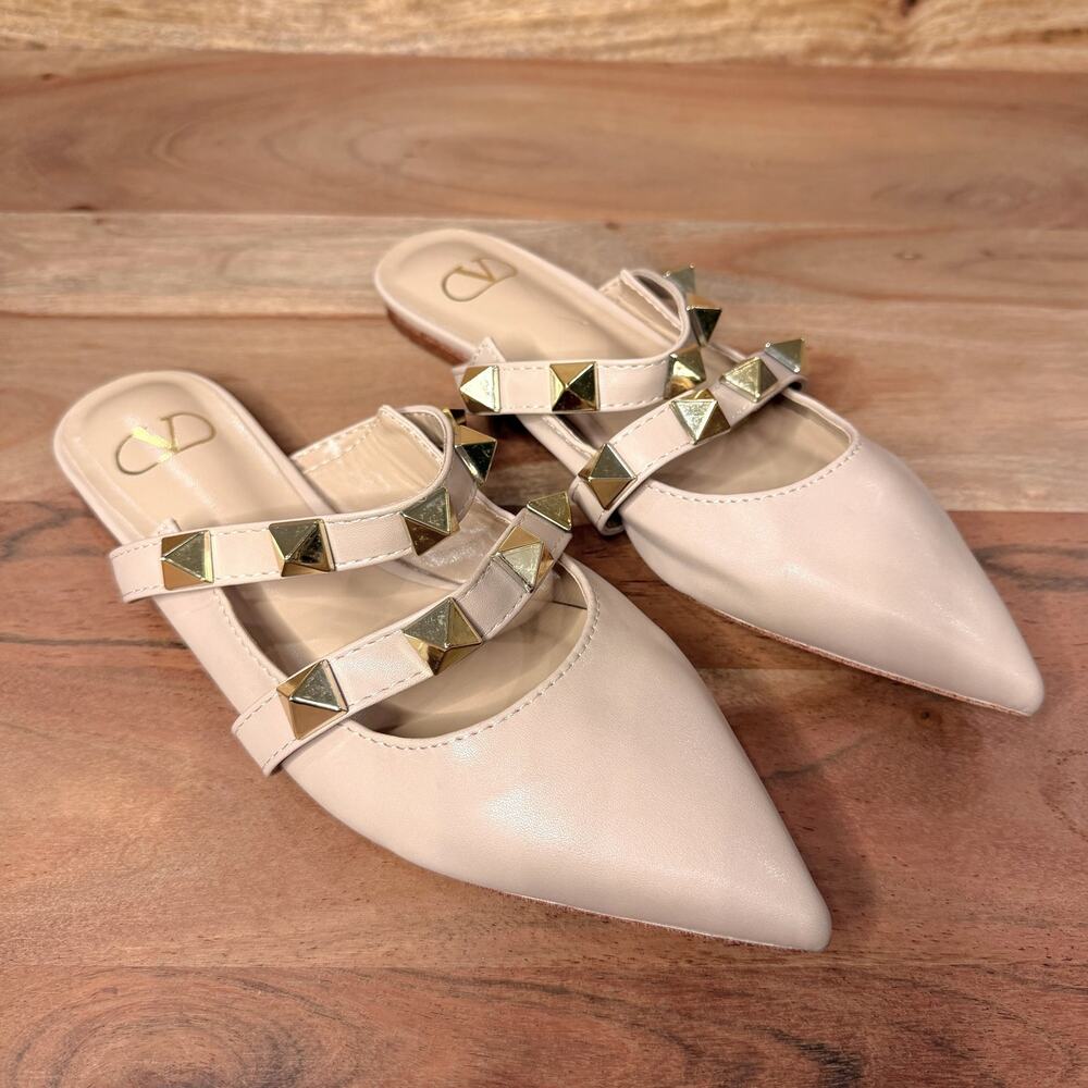 Valentino Garavani Nude Pink Studded Pointed-Toe Mules